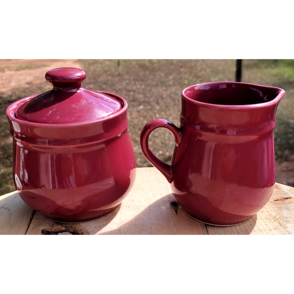 Newcor Regency Williamsburg Creamer & Sugar Bowl Set Japan Red Floral Country - Picture 9 of 16